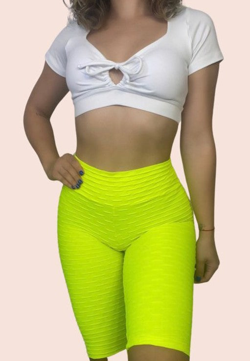 Neon Yellow Brazilian Anti-Cellulite Biker Shorts (Scrunchy)